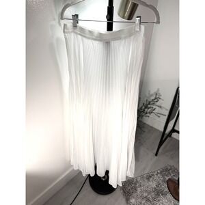 Carbon38 LG maxi pleated semi sheer trending skirt layering new york glam white